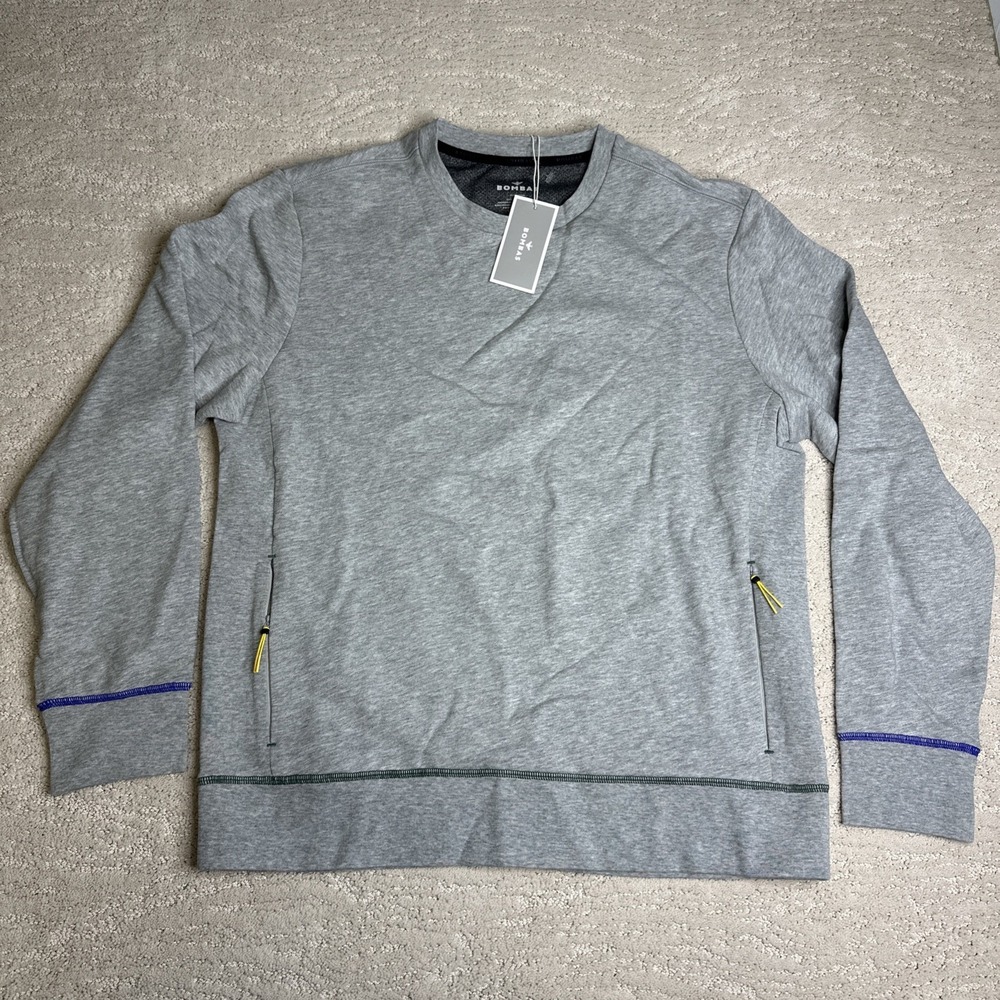 Men's NEW Bombas Medium Long Sleeve Grey Crewneck Sweater Pockets